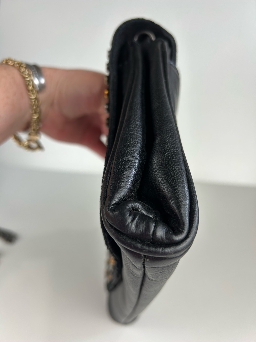 PATRICIA NASH BLACK STUDDED LEATHER LUISA FLAP CROSSBODY CLUTCH - Picture 7 of 16